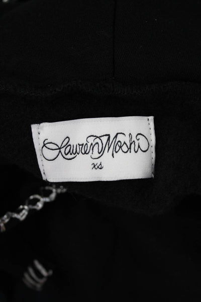 Lauren Moshi Women Pullover Hoodie Black Animal Graphic Drawstring Size XS