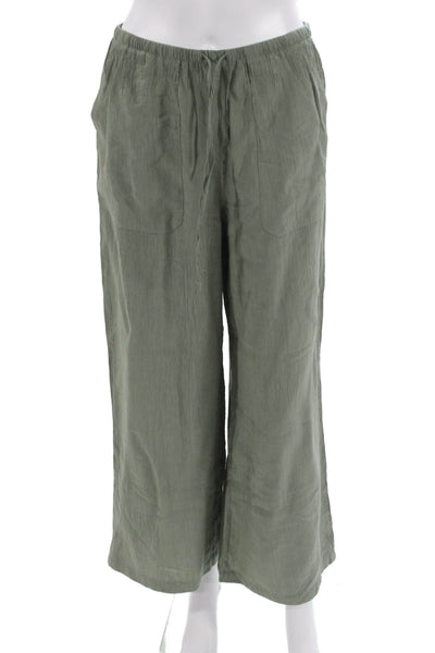 Zara Women Cropped Pants Green Drawstring Viscose Polyamide Size XS