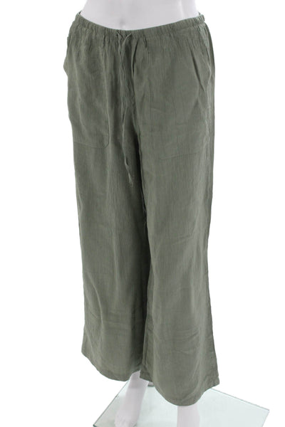 Zara Women Cropped Pants Green Drawstring Viscose Polyamide Size XS