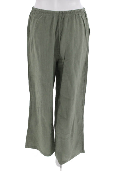Zara Women Cropped Pants Green Drawstring Viscose Polyamide Size XS