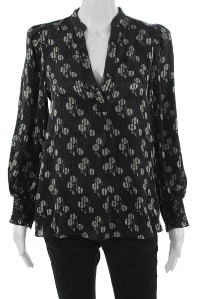 Alice + Olivia Women Black Floral V-Neck Long Sleeve Blouse Size XS