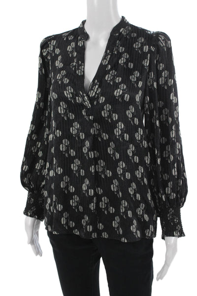Alice + Olivia Women Black Floral V-Neck Long Sleeve Blouse Size XS