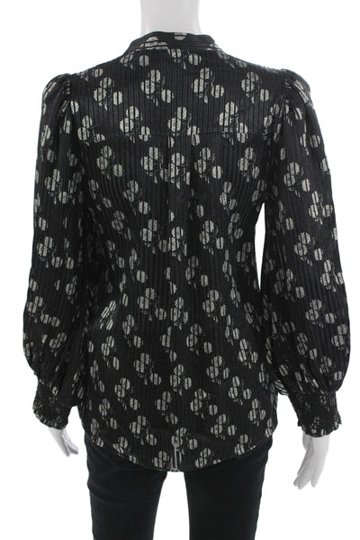 Alice + Olivia Women Black Floral V-Neck Long Sleeve Blouse Size XS