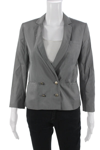 Rag & Bone Unisex Gray Silk Cotton Blazer Button Collared Long Sleeve Size 2