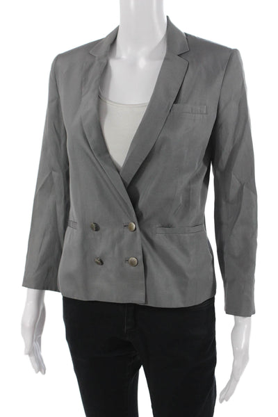 Rag & Bone Unisex Gray Silk Cotton Blazer Button Collared Long Sleeve Size 2
