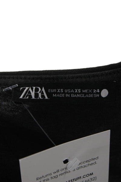 Zara Women Basic Black Long Sleeve Round Neck Cotton T-Shirt Size XS