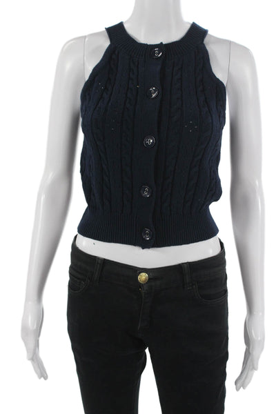 Central Park West Unisex Dark Blue 100% Cotton Sweater Vest Crew Neck Size S