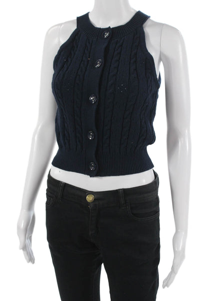 Central Park West Unisex Dark Blue 100% Cotton Sweater Vest Crew Neck Size S