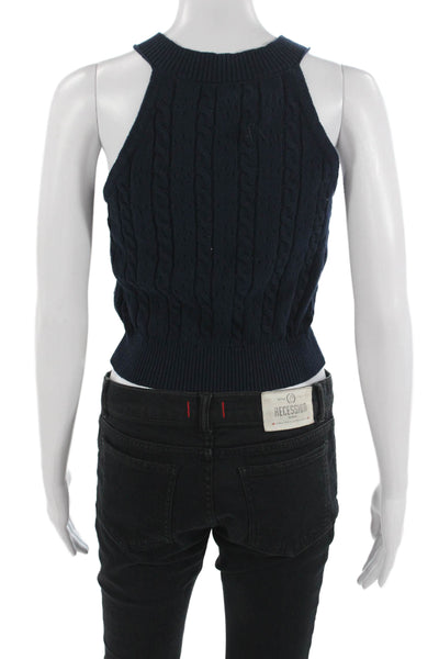 Central Park West Unisex Dark Blue 100% Cotton Sweater Vest Crew Neck Size S