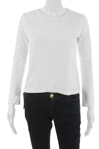 Zara Women Basic White Cotton Long Sleeve T-Shirt Round Neck Solid Fall Size XS