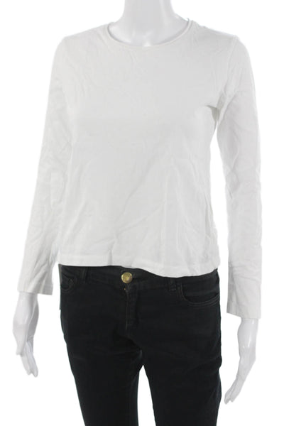 Zara Women Basic White Cotton Long Sleeve T-Shirt Round Neck Solid Fall Size XS