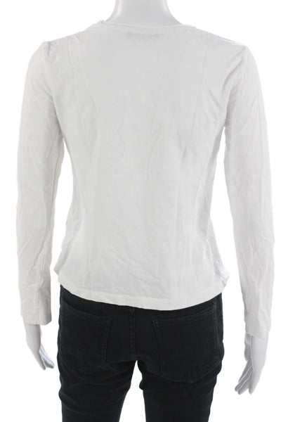 Zara Women Basic White Cotton Long Sleeve T-Shirt Round Neck Solid Fall Size XS
