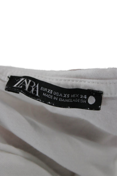 Zara Women Basic White Cotton Long Sleeve T-Shirt Round Neck Solid Fall Size XS