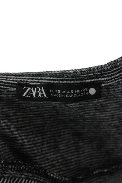 Zara Women Basic Striped Gray Long Sleeve T-Shirt Size S