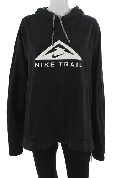 Nike Unisex Pullover Hoodie Black Graphic Drawstring Size L