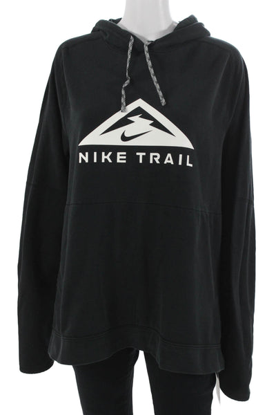 Nike Unisex Pullover Hoodie Black Graphic Drawstring Size L