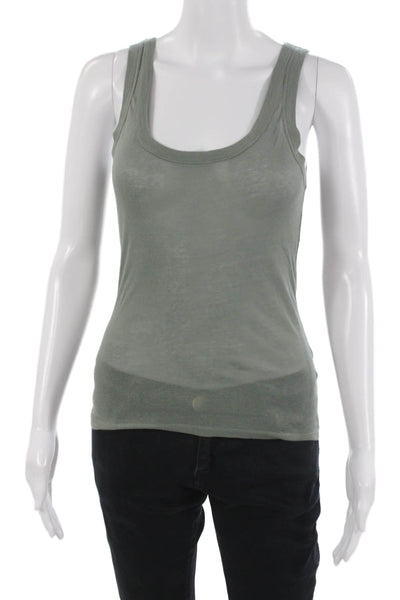 Zara Women Basic Sleeveless Tank Gray Cotton Round Neck Army Size S