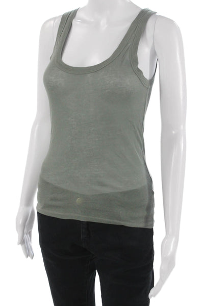 Zara Women Basic Sleeveless Tank Gray Cotton Round Neck Army Size S