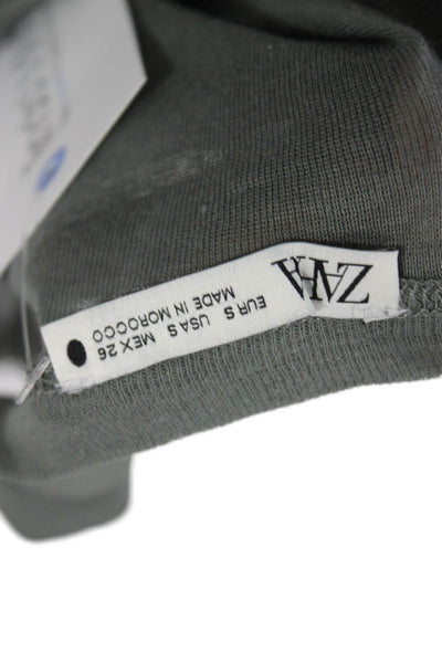Zara Women Basic Sleeveless Tank Gray Cotton Round Neck Army Size S
