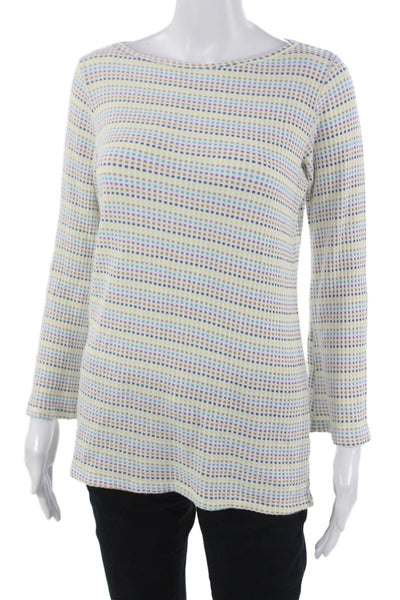 Le Bop Womens Tunic Blouse Long Sleeve Geometric White Rayon Blend Size XS