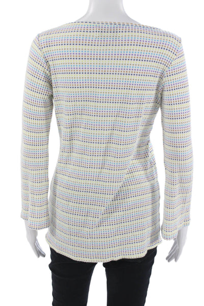 Le Bop Womens Tunic Blouse Long Sleeve Geometric White Rayon Blend Size XS
