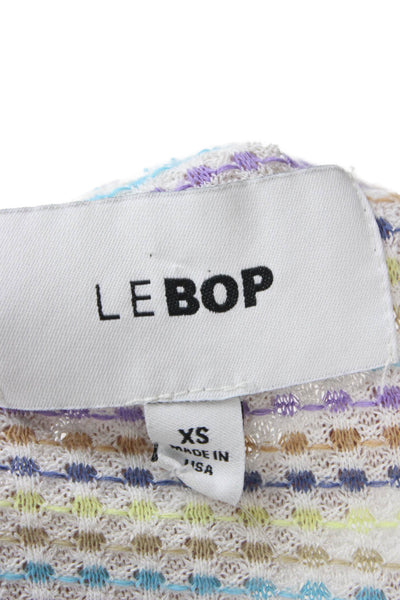 Le Bop Womens Tunic Blouse Long Sleeve Geometric White Rayon Blend Size XS