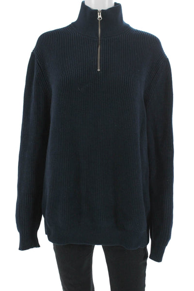 Zara Mens Pullover Sweater Dark Blue High Neck Cotton Blend Long Sleeve Size XL