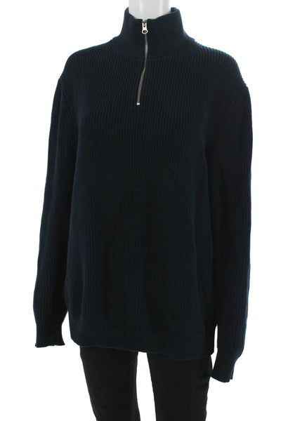 Zara Mens Pullover Sweater Dark Blue High Neck Cotton Blend Long Sleeve Size XL