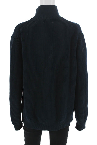 Zara Mens Pullover Sweater Dark Blue High Neck Cotton Blend Long Sleeve Size XL
