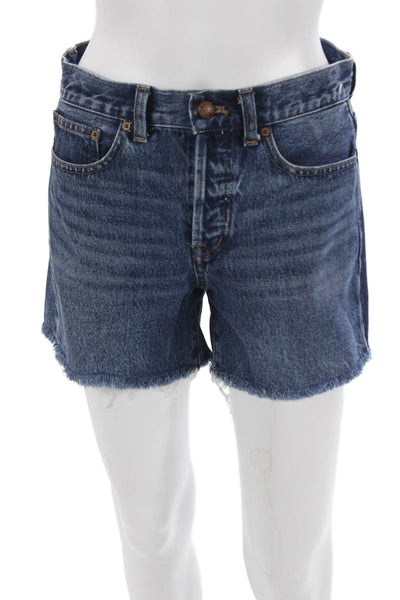 Madewell Unisex Dark Blue 100% Cotton Solid 90s Button Shorts Size 24