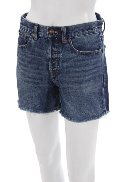 Madewell Unisex Dark Blue 100% Cotton Solid 90s Button Shorts Size 24