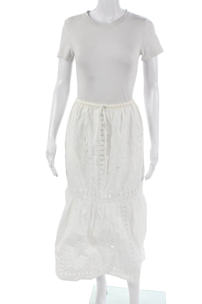 Rails Women Peasant Maxi Skirt White Floral Cotton Petite Size 2XS
