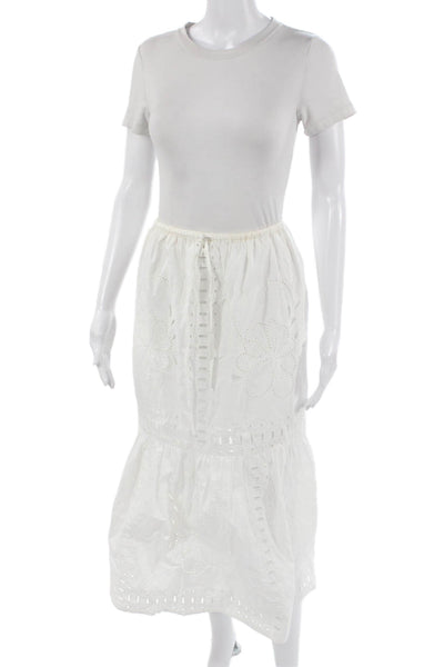 Rails Women Peasant Maxi Skirt White Floral Cotton Petite Size 2XS
