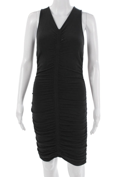 Monrow Women Bodycon Tank Dress Black V-Neck Sleeveless Mid-Calf Size XS