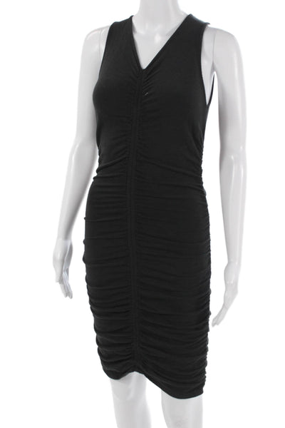 Monrow Women Bodycon Tank Dress Black V-Neck Sleeveless Mid-Calf Size XS