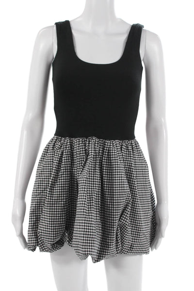 Le Bop Women Black Check 90s Mini Tank Dress Square Neck Sleeveless Size XS
