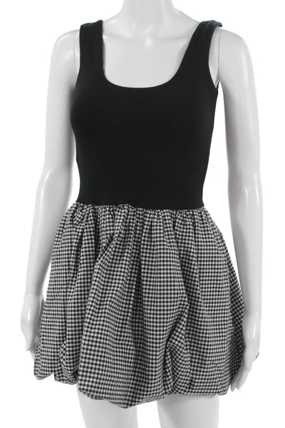 Le Bop Women Black Check 90s Mini Tank Dress Square Neck Sleeveless Size XS