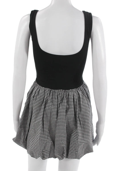 Le Bop Women Black Check 90s Mini Tank Dress Square Neck Sleeveless Size XS