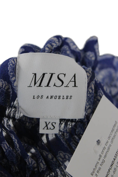 Misa Women Blouson Mini Paisley Dress Blue Long Sleeve Polyester Size XS