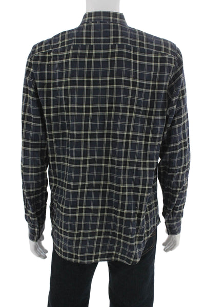 Vince Mens Button-Down Dark Blue Plaid Collared Long Sleeve Cotton Size L