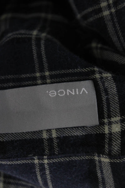 Vince Mens Button-Down Dark Blue Plaid Collared Long Sleeve Cotton Size L