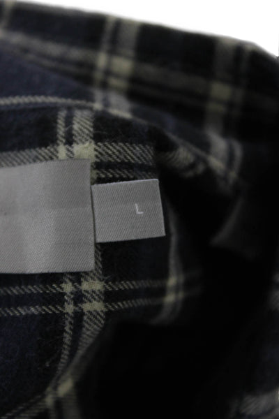 Vince Mens Button-Down Dark Blue Plaid Collared Long Sleeve Cotton Size L