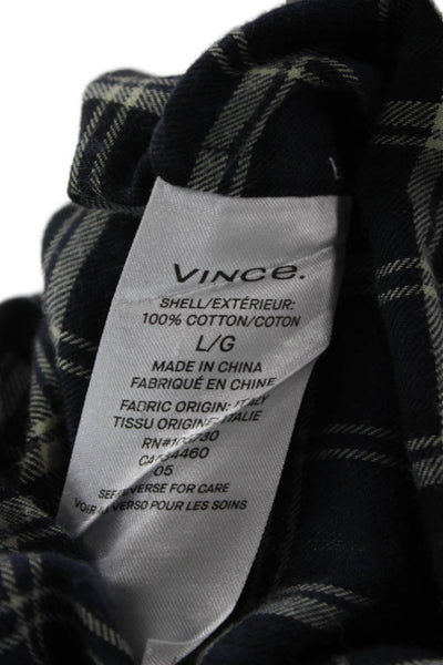Vince Mens Button-Down Dark Blue Plaid Collared Long Sleeve Cotton Size L