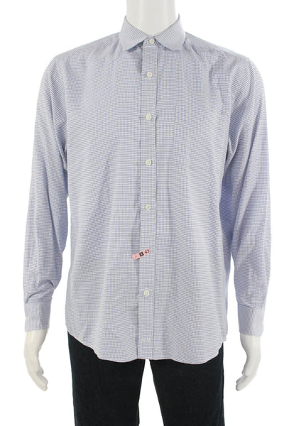 Johnston & Murphy Mens Light Blue Check Point Collar Button-Up Shirt Size M