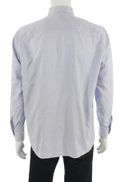 Johnston & Murphy Mens Light Blue Check Point Collar Button-Up Shirt Size M