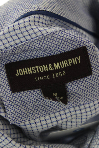 Johnston & Murphy Mens Light Blue Check Point Collar Button-Up Shirt Size M