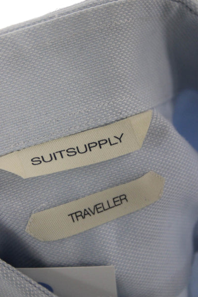 Suit Supply Mens Point Collar Dress Shirt Light Blue Cotton Size M