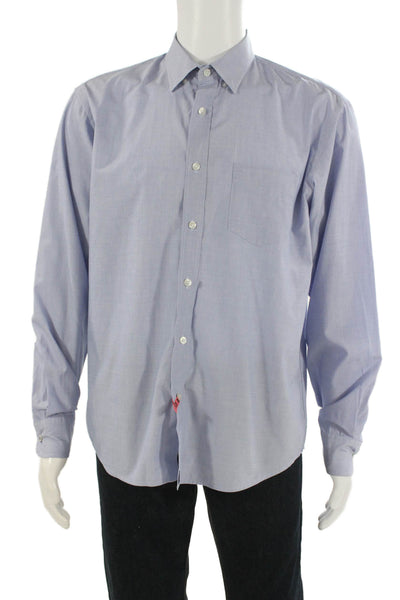 Untuckit Mens Button-Down Light Blue Solid Cotton Long Sleeve Shirt Size L