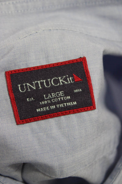 Untuckit Mens Button-Down Light Blue Solid Cotton Long Sleeve Shirt Size L