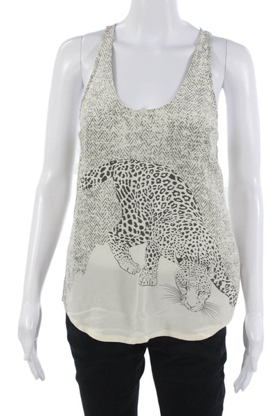 Joie Women Camisole Silk Animal Herringbone Print Beige Sleeveless Size XS